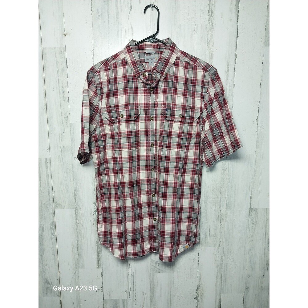 Carhartt Relaxed Fit Workwear Button Up Shirt Mens Medium M Red White Gray Plaid